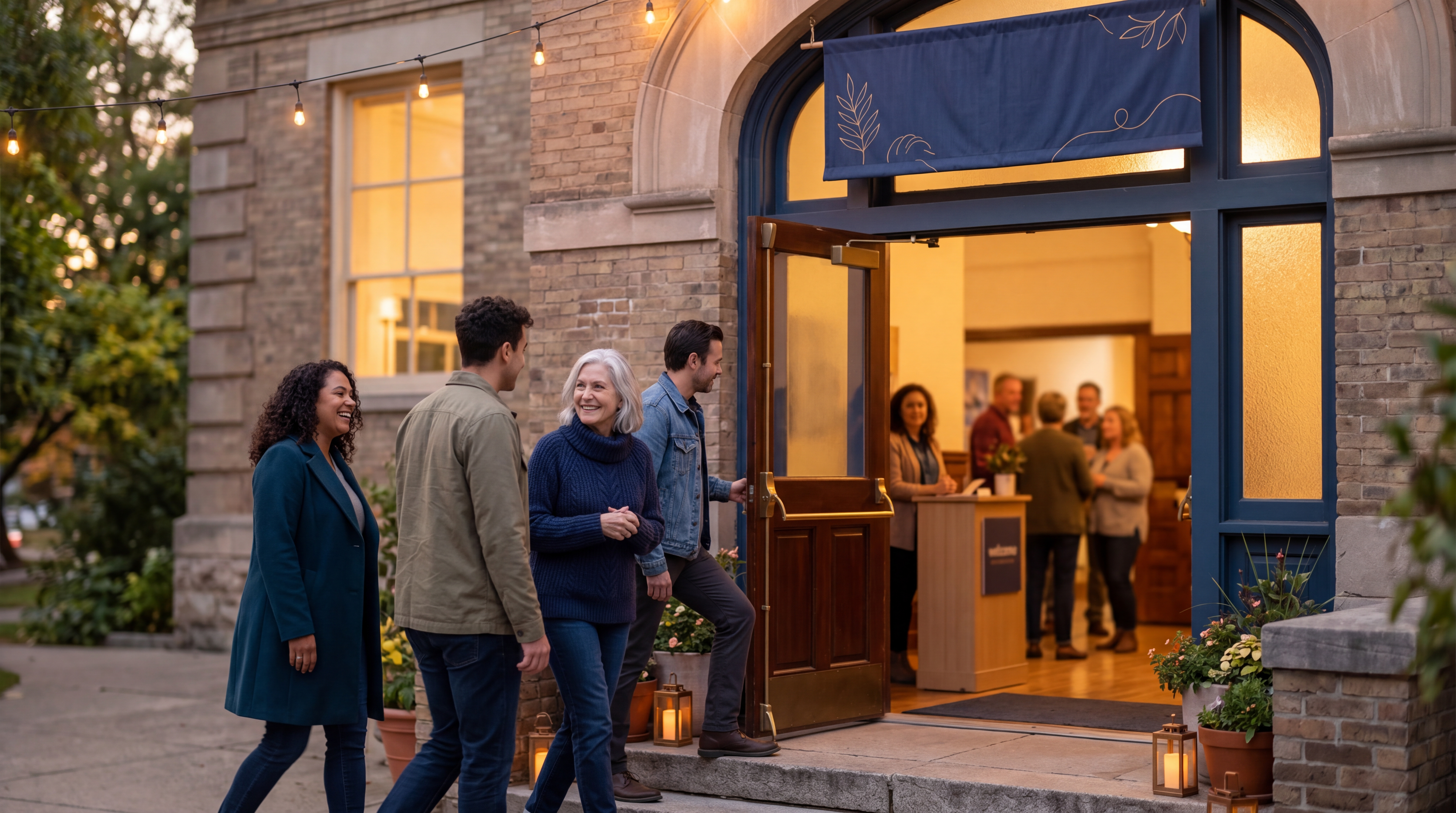 People arriving at a safe public community event